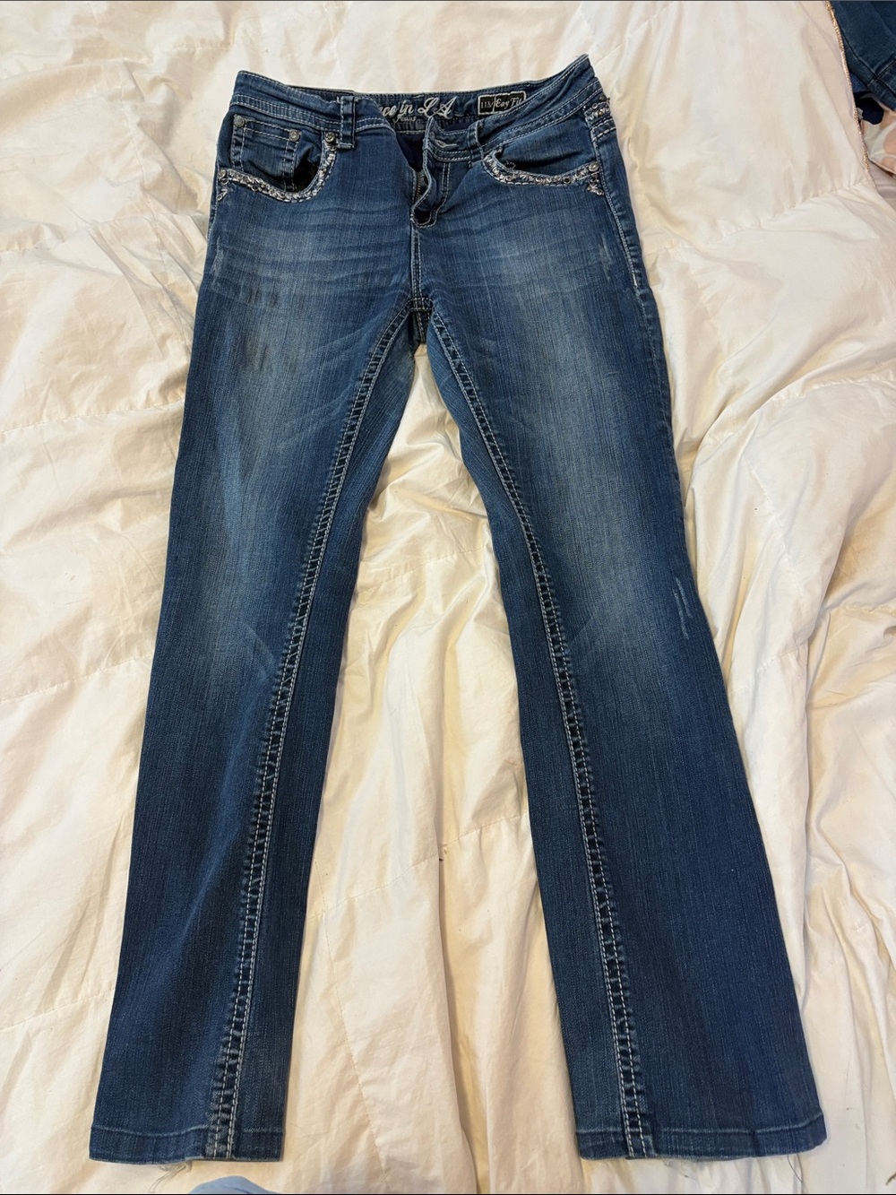 Grace in LA Dark Blue Bootcut Jeans with Fading